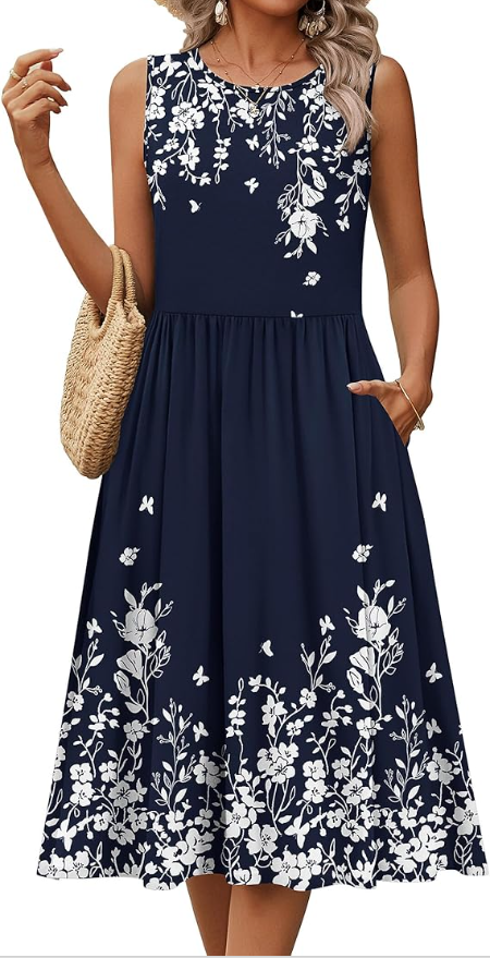 Womens Summer Desses Casual Sleeveless Tank Midi Dress with Pockets Aline Flowy Vocation Beach Sundress
